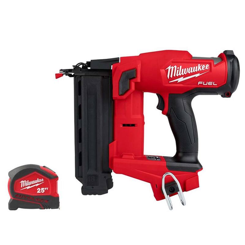 Milwaukee M18 FUEL 18-Volt Lithium-Ion Brushless Cordless Gen II 18-Gauge Brad Nailer con cinta métrica compacta de bloqueo automático de 7.62 metros - 2746-20-48-22-6825.