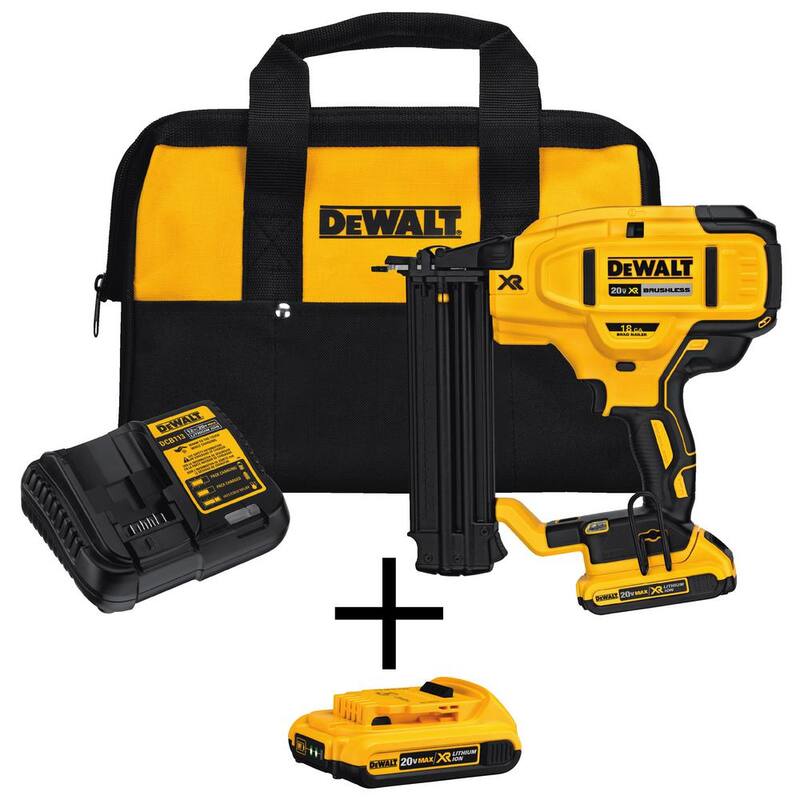 Kit de clavadora inalámbrica DEWALT 20V MAX XR de iones de litio de 18 calibres, (2) baterías de 2.0Ah, cargador y bolsa - DCN680D1wDCB203
