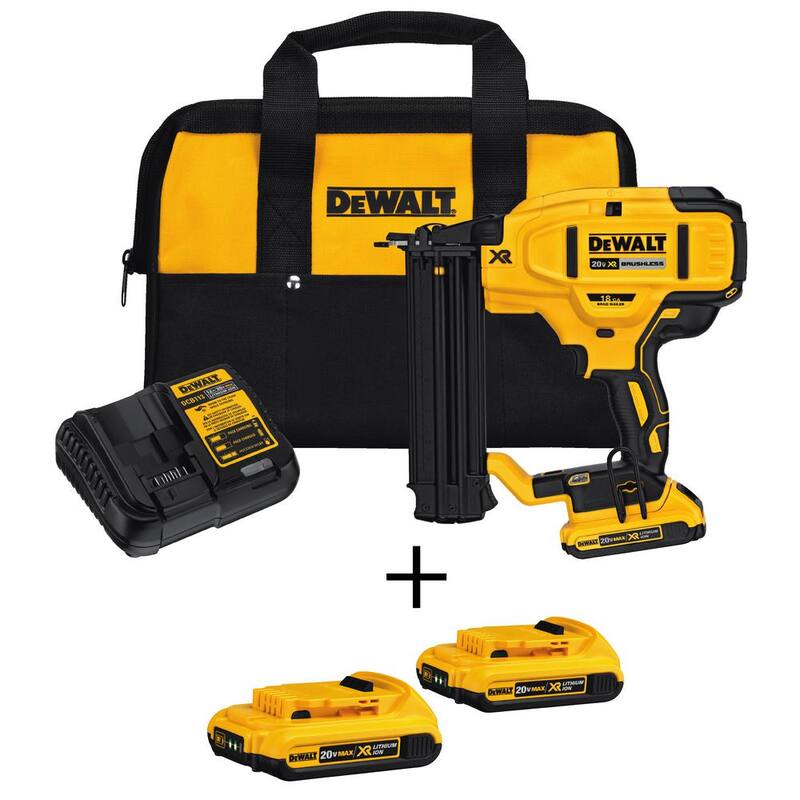 DEWALT 20V MAX XR Novillo eléctrico inalámbrico de 18 galgas con baterías de 2.0Ah, cargador y bolsa - DCN680D1DCB203