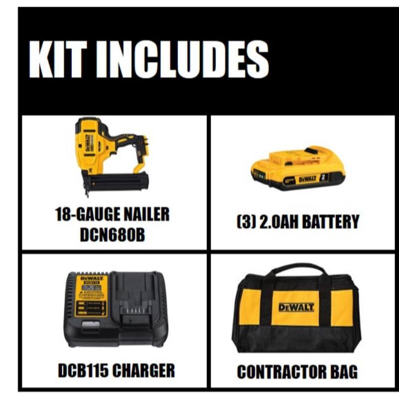 DEWALT 20V MAX XR Novillo eléctrico inalámbrico de 18 galgas con baterías de 2.0Ah, cargador y bolsa - DCN680D1DCB203