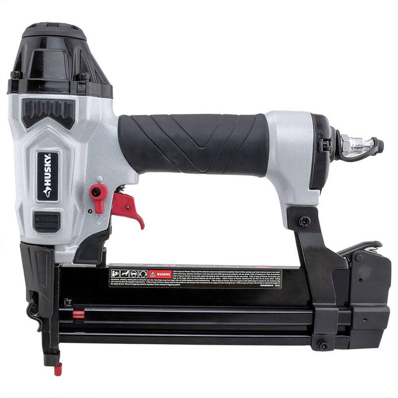 Husky Neumático 2 en 1 Clavadora de Brad de calibre 18 de 2 pulgadas y engrapadora de corona estrecha de 1/4 de pulgada con sujetadores (400 piezas) - DP2118G
