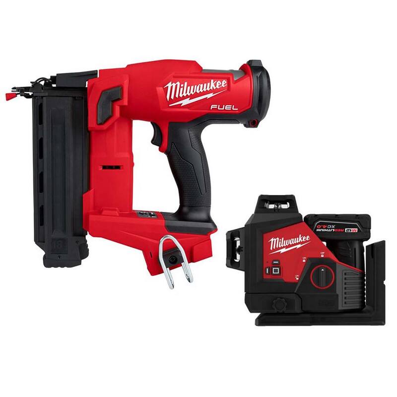 Milwaukee M18 FUEL 18GA BRAD NAILER W/M12 Lithium-Ion Cordless Green 250 ft. 3Plane Laser Level Kt w/4.0 Ah Battery, Charger, Case - 2746-20-3632-21

Clavadora de brad inalámbrica Milwaukee M18 FUEL 18GA con batería de iones de litio M12 verde, Nivel láser 3D de 250 pies y 4.0 Ah de batería, cargador y estuche - 2746-20-3632-21.
