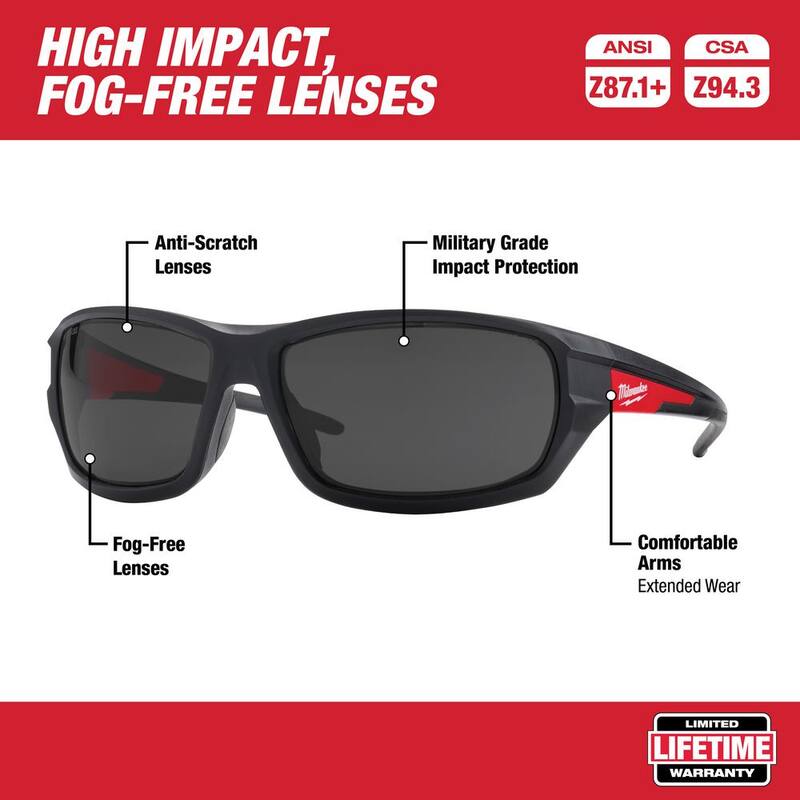 Pistola de clavos inalámbrica Milwaukee M18 FUEL de 18 voltios, calibre 18, sin escobillas y con ion de litio Gen II, y lentes de seguridad de alto desempeño con tinte - 2746-20-48-73-2025.