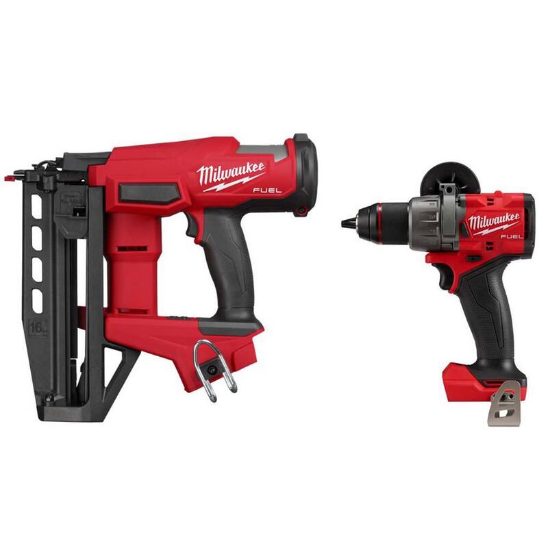 Clavadora recta de acabado de calibre 16 sin escobillas de 18V Milwaukee M18 FUEL de iones de litio con taladro/destornillador de martillo M18 FUEL de 1/2 pulgada - 3020-20-2904-20