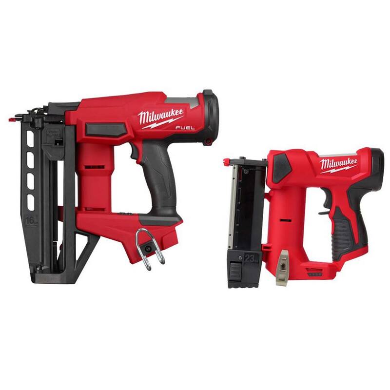 Clavadora de acabado recto de calibre 16 Milwaukee M18 FUEL de 18V Gen ll y clavadora inalámbrica de clavos de 23GA de 12V M12 con batería de iones de litio - 3020-20–2540-20