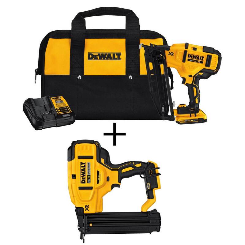 DEWALT 20V MAX XR Kit de clavadora angular sin cable de 16 calibres de iones de litio y clavadora de brads de 18 calibres - DCN660D1w/DCN680B