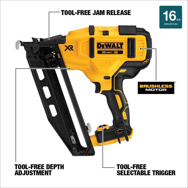 DEWALT 20V MAX XR Kit de clavadora angular sin cable de 16 calibres de iones de litio y clavadora de brads de 18 calibres - DCN660D1w/DCN680B