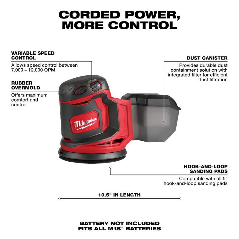 Clavadora angular inalámbrica Milwaukee M18 FUEL de 18 voltios con batería de iones de litio sin escobillas de 15 calibres Gen II y lijadora orbital aleatoria - 2839-20-2648-20