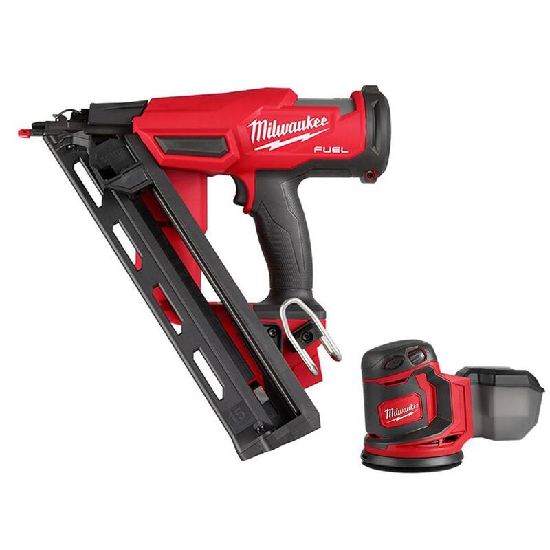 Clavadora angular inalámbrica Milwaukee M18 FUEL de 18 voltios con batería de iones de litio sin escobillas de 15 calibres Gen II y lijadora orbital aleatoria - 2839-20-2648-20