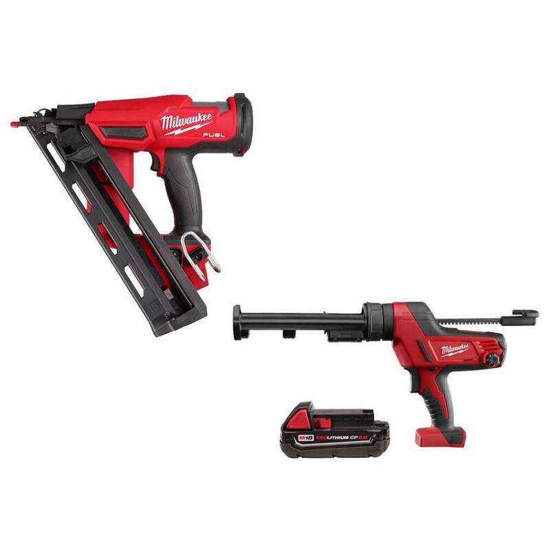 Milwaukee M18 FUEL Clavadora angular para acabados de calibre 16 Gen 2 con pistola para calafatear M18 (herramientas sin accesorios) y batería M18 CP2.0 - 2839-20-2641-20-48-11-1820
