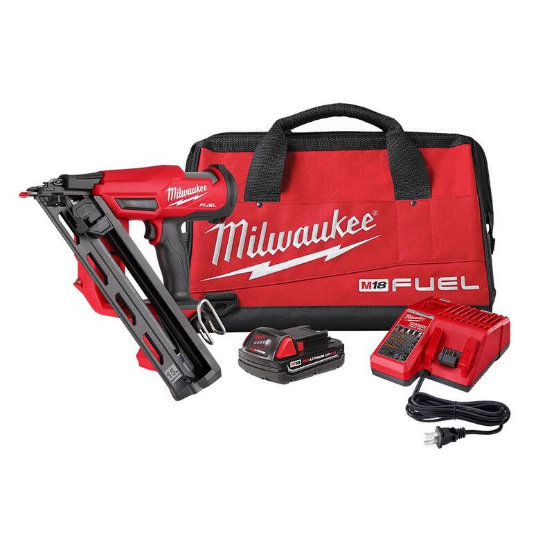 Remachadora angular inalámbrica de acabado de calibre 15 Milwaukee M18 FUEL de 18 voltios con M12 Brad Nailer, (2) baterías y (1) cargador - 2839-21CT-2541-20-48-11-2425