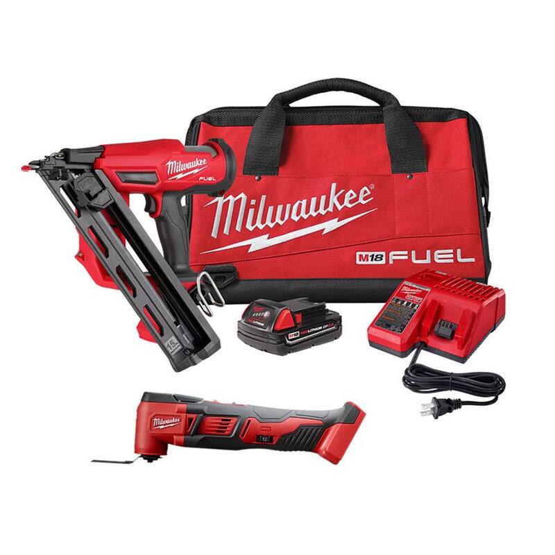 Milwaukee M18 FUEL 18-Volt Lithium-Ion Brushless Cordless Gen II 15-Gauge Angled Nailer Kit con M18 Multi-Tool - 2839-21CT-2626-20