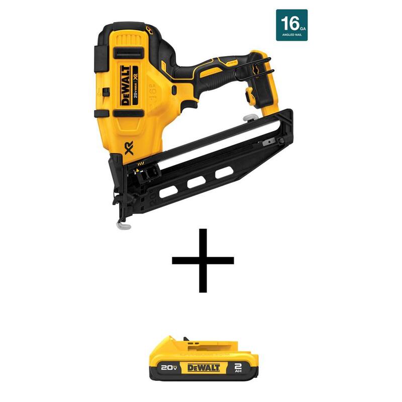 DEWALT 20V MAX XR Clavadora angular inalámbrica de acabado de calibre 16 con paquete de batería de iones de litio compacto 20V MAX 2.0Ah - DCN660BW203