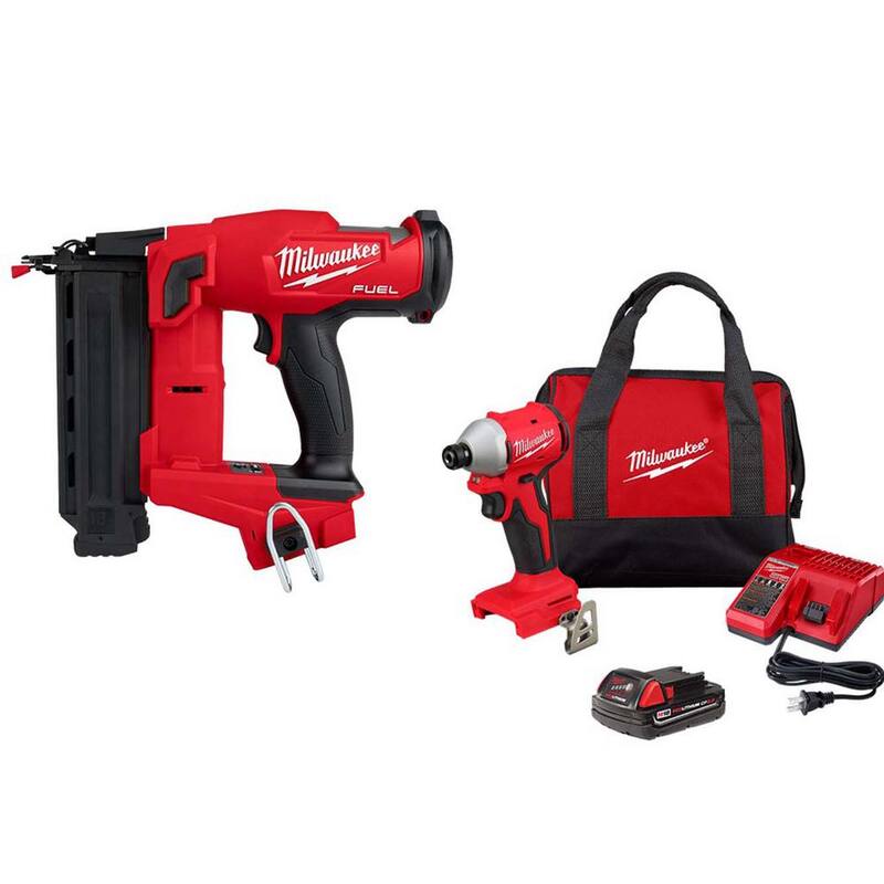 Milwaukee M18 FUEL 18-Volt Lithium-Ion Brushless Cordless Gen II 18-Gauge Brad Nailer con Kit de Impact Driver 1/4" Hex Brushless M18 - 2746-20-3650-21P