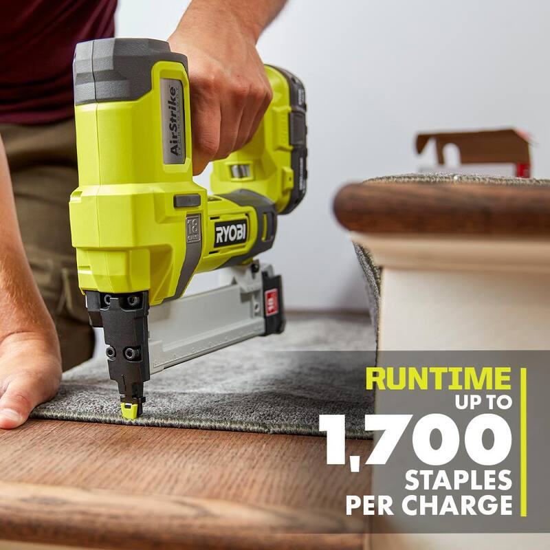 RYOBI ONE+ 18V AirStrike Clavadora Recta Inalámbrica de Calibre 16 con Grapadora de Corona Estrecha de Calibre 18, Batería de 2.0 Ah y Cargador - P326-P361-PSK005