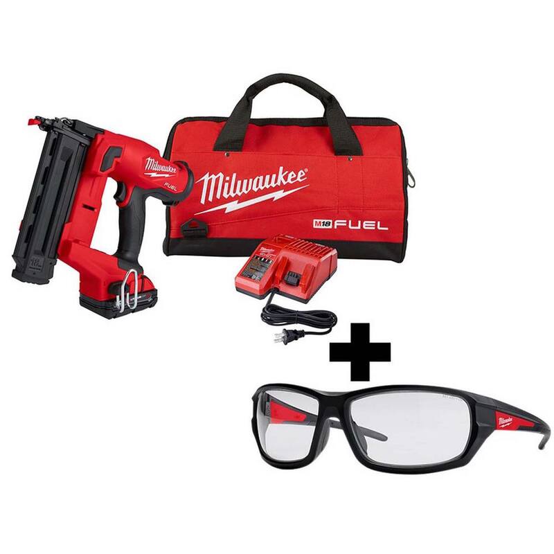 Milwaukee M18 FUEL 18-Volt 18-Gauge Lithium-Ion Brushless Cordless Gen II Brad Nailer Kit y Lentes de Seguridad de Alto Rendimiento - 2746-21CT-48-73-2020
