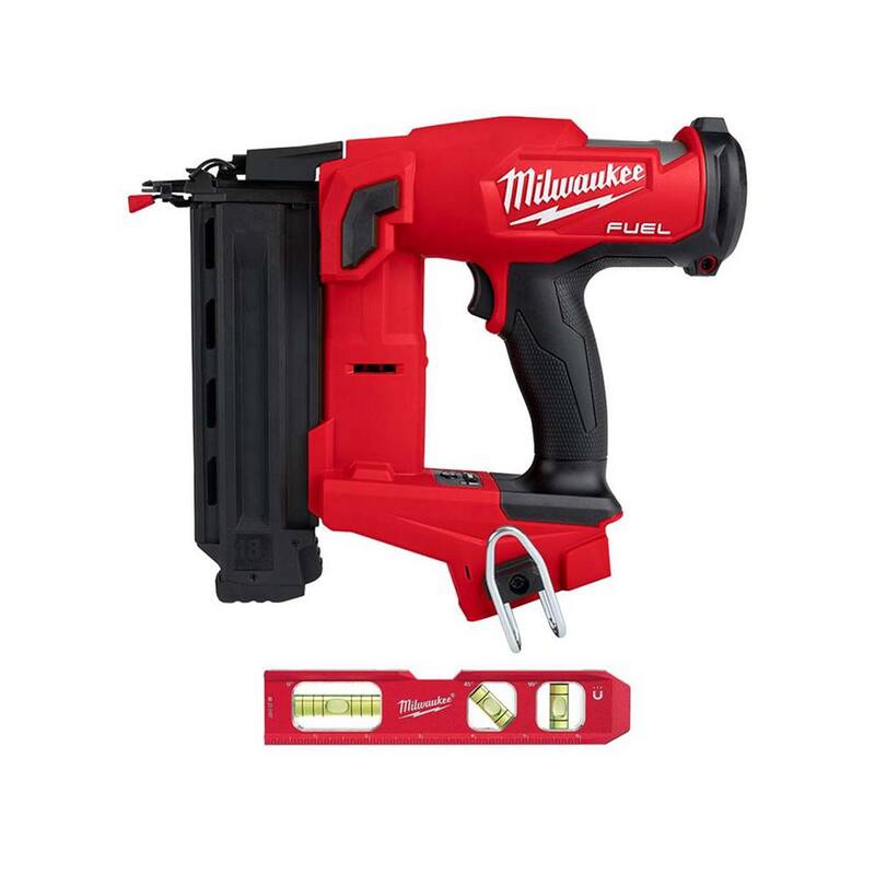 Martillo de clavos de calibre 18 sin escobillas Milwaukee M18 FUEL de 18 voltios con batería de iones de litio Gen II (Herramienta solamente) con Nivel de torpedo de 7 pulgadas de aluminio - 2746-20-48-22-5107