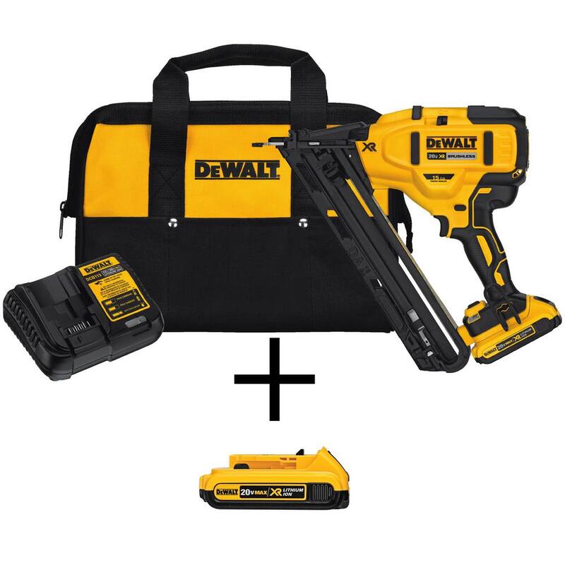 Clavadora inalámbrica DEWALT 20V MAX XR de 15 gauges con baterías de 2.0Ah, cargador y estuche - DCN650D1 con DCB203