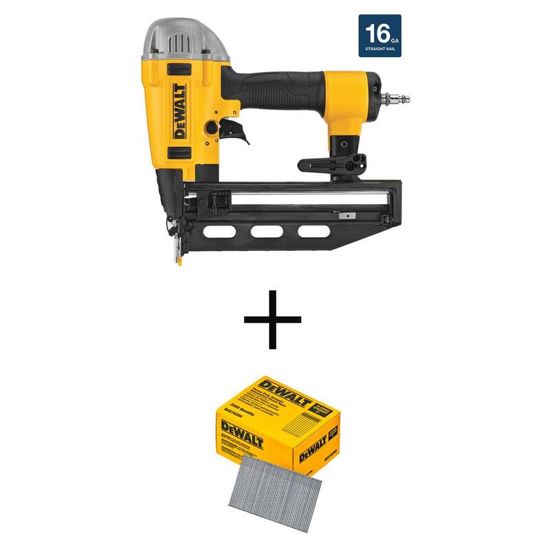 DEWALT Clavadora neumática de calibre 16 de 2-1/2 pulg. y clavos rectos de 2 pulg. x calibre 16 (2500 por caja) - DWFP71917W16200