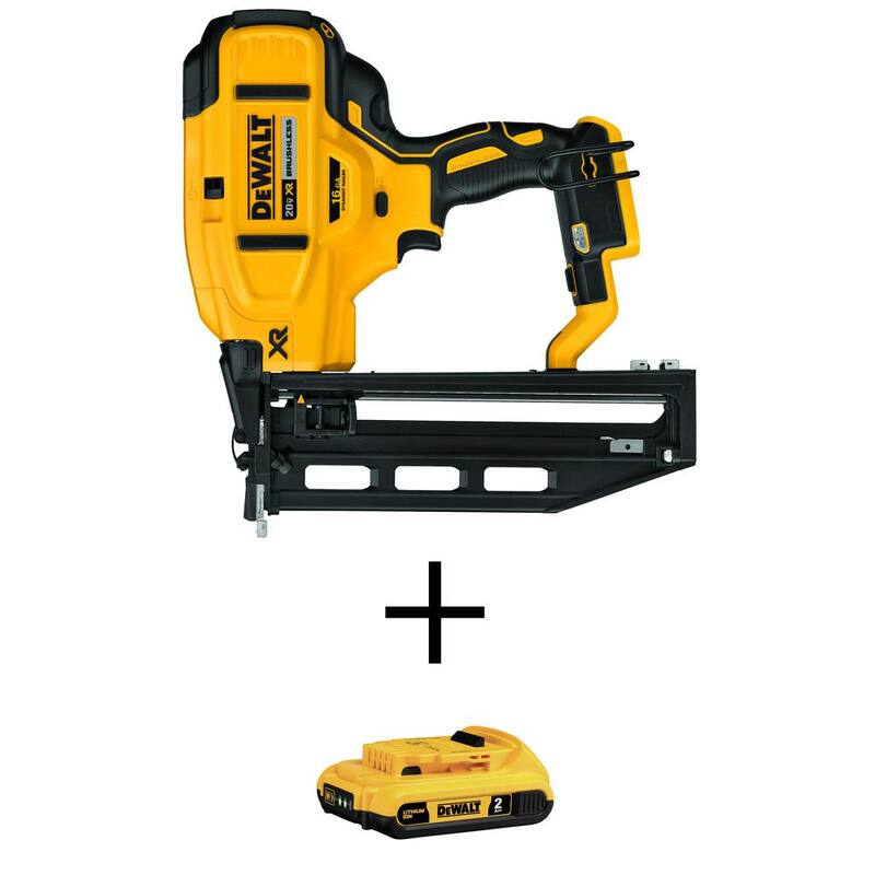 Grampadora de acabado inalámbrica DEWALT 20V MAX de iones de litio XR de calibre 16 con batería de iones de litio compacta máxima de 2.0Ah de 20V - DCN662BW203