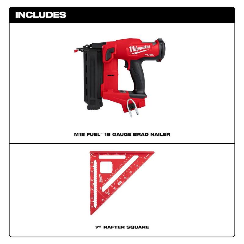 Clava Brad inalámbrico sin escobillas Milwaukee M18 FUEL de 18 voltios de 18 gauge (Herramienta) con escuadra de 7 pulgadas - 2746-20-MLSQ070