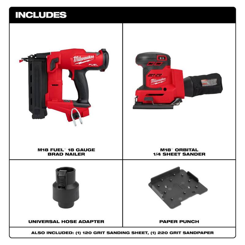 Milwaukee M18 FUEL 18-Volt Lithium-Ion Sin Cepillo Inalámbrico Gen II Clavadora de Brad de 18 pulgadas (Herramienta solamente) con Lijadora de Hoja de 1/4 de M18 - 2746-20-2649-20