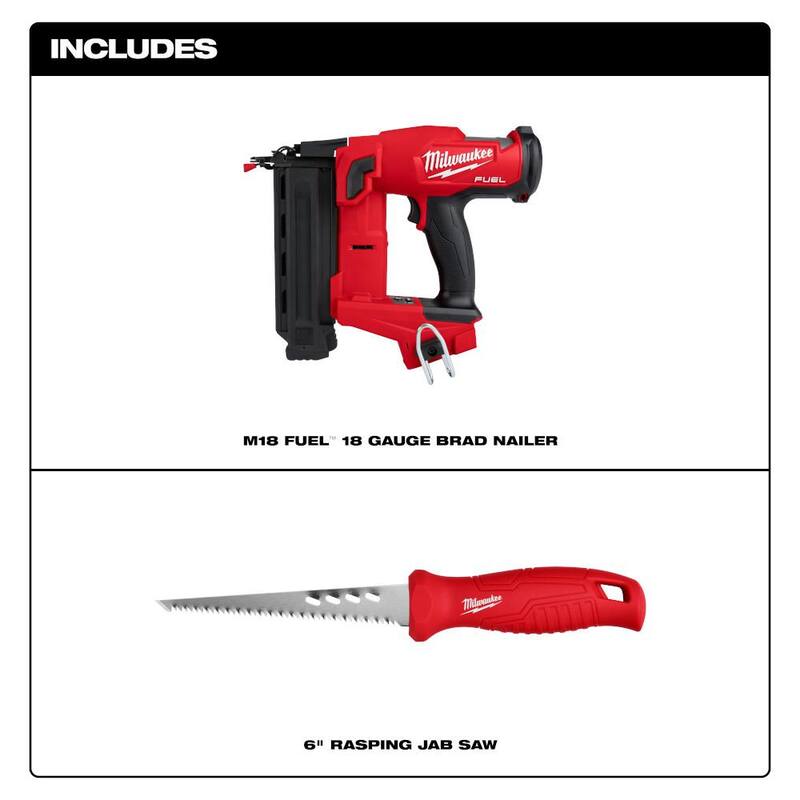 Milwaukee M18 FUEL 18-Volt Lithium-Ion Brushless Cordless Gen II 18-Gauge Brad Nailer (Solo Herramienta) con Sierra de Jabonar Rasuradora - 2746-20-48-22-0104