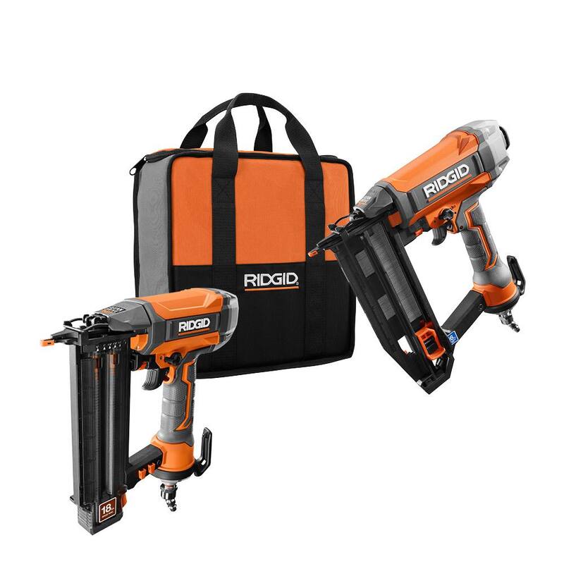 Clavadora neumática RIDGID de calibre 18 de 2-1/8 pulgadas con tecnología CLEAN DRIVE y clavadora de acabado recto - R213BNF-R250SFF