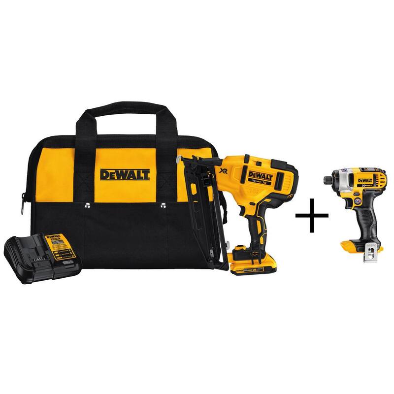 Kit de clavadora angular inalámbrica DEWALT 20V MAX de calibre 16 y 20V MAX 1/4 pulg. Destornillador de impacto inalámbrico - DCN660D1 w/DCF885B