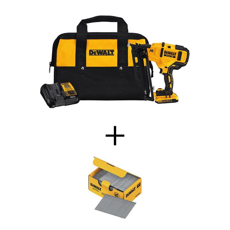 DEWALT 20V MAX XR 16-Gauge Clavadora Angular Inalámbrica Kit con 2 pulgadas 16-Gauge Clavos Angulares de Acabado (paquete de 2500) - DCN660D1WA16200