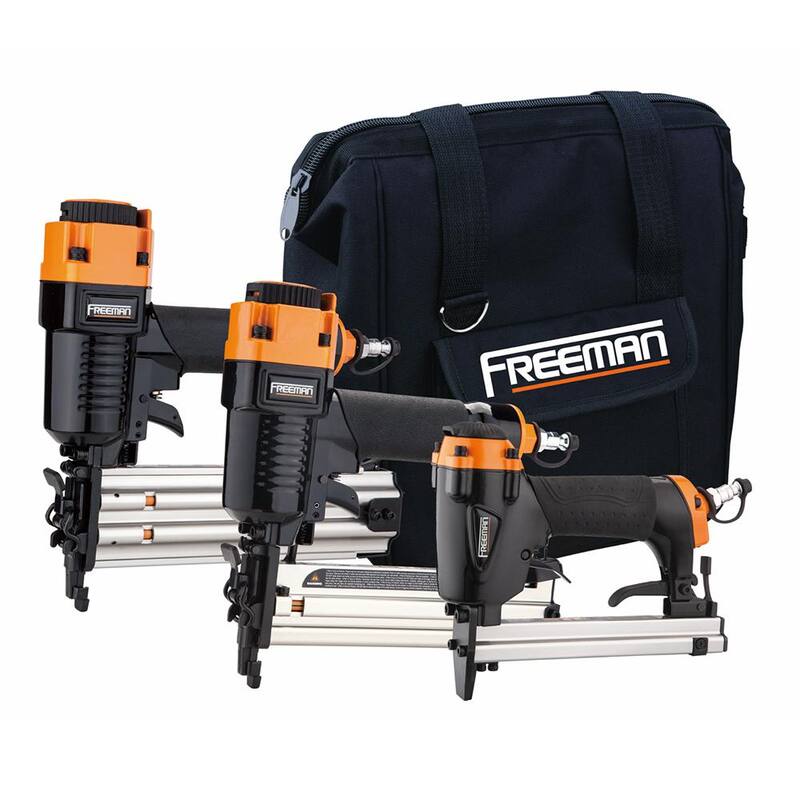 Freeman Pneumático 18 y 22-Guage Eléctrico de 3 Piezas Clavadora, Grapadora y Kit de Tapicería con Fijadores y Bolsa - P3PKUNB38