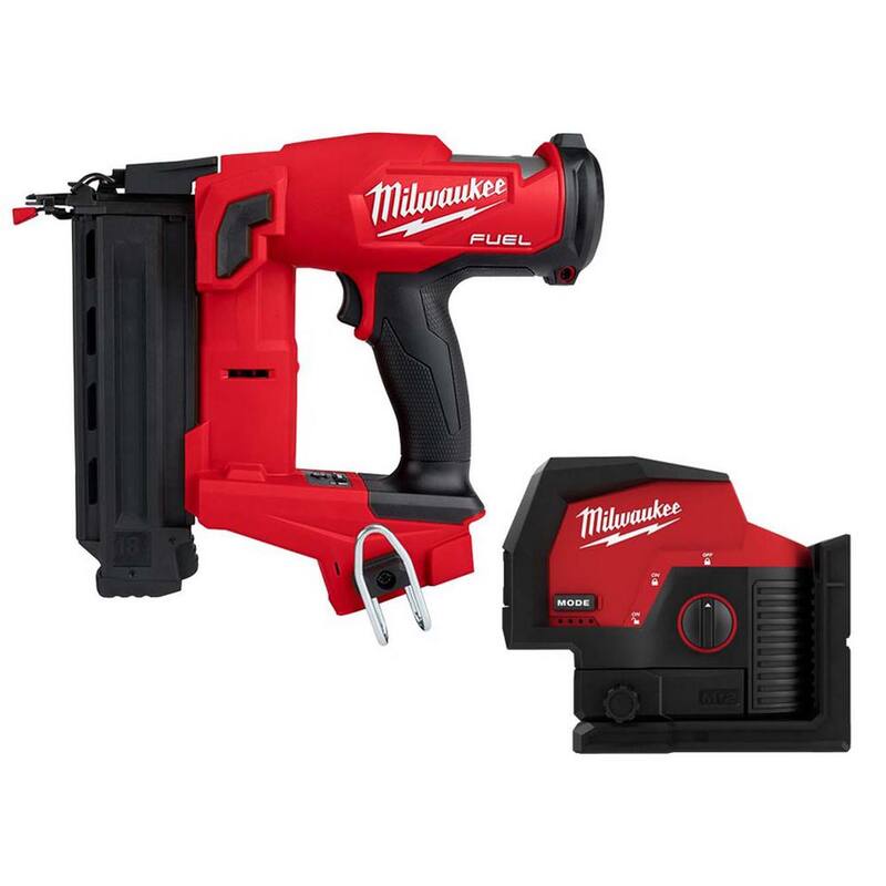 Milwaukee M18 FUEL Clavadora de clavos de calibre 18 sin escobillas inalámbrica de 18 voltios de iones de litio Gen II con láser de puntos verdes en cruz y plomada W/M12 - 2746-20-3622-20