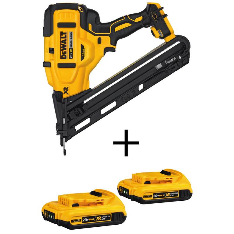 Clavadora angular sin cable DEWALT 20V MAX XR de 15 calibres con batería de litio ion de (2) 2.0Ah - DCN650B203