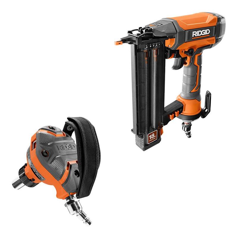 Clavadora neumática de 18 calibres RIDGID de 2-1/8 pulgadas y clavadora de palma de tamaño completo de 3-1/2 pulgadas - R213BNF-R350PNF