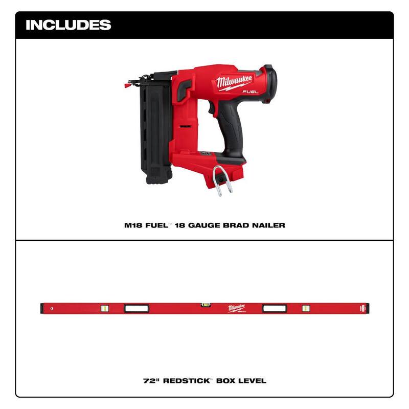 Milwaukee M18 FUEL 18-Volt Lithium-Ion Brushless Cordless Gen II 18-Gauge Brad Nailer (Solo la Herramienta) con Nivel de Burbuja REDSTICK de 72 pulgadas - 2746-20-MLBX72