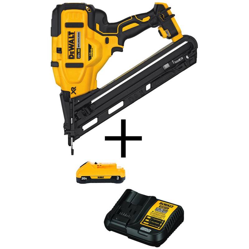 DEWALT 20V MAX XR Lithium-Ion Clavadora angular inalámbrica de acabado de calibre 15, (1) batería de 3.0Ah y cargador - DCN650BW230C