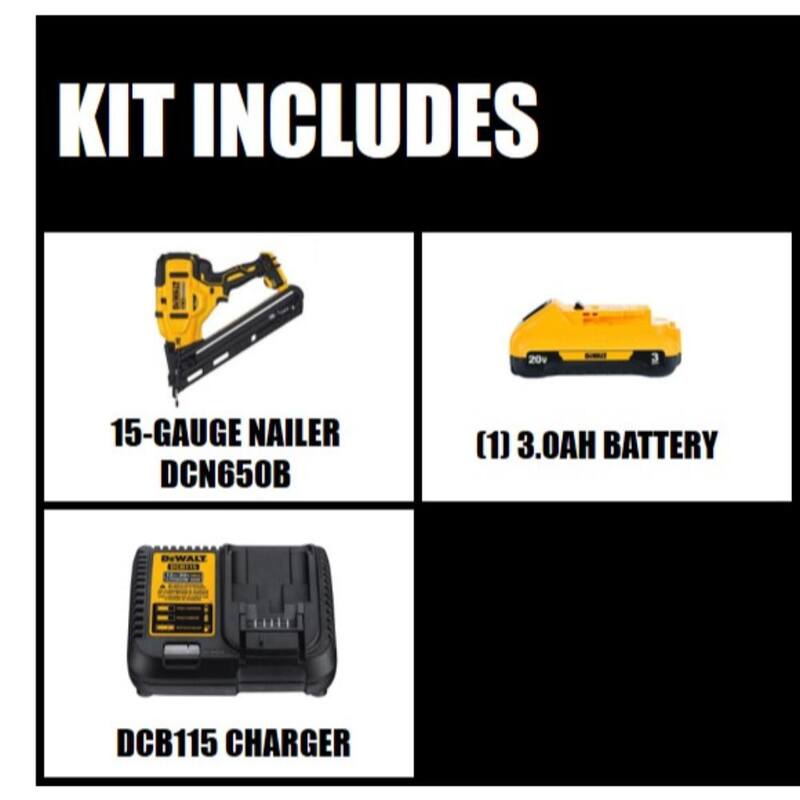 DEWALT 20V MAX XR Lithium-Ion Clavadora angular inalámbrica de acabado de calibre 15, (1) batería de 3.0Ah y cargador - DCN650BW230C