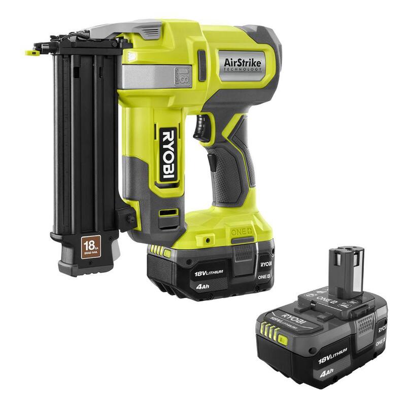 Clavadora de clavos inalámbrica RYOBI ONE+ 18V calibre 18 con batería de iones de litio ONE+ 18V 4.0 Ah (paquete de 2) - P321-PBP2005