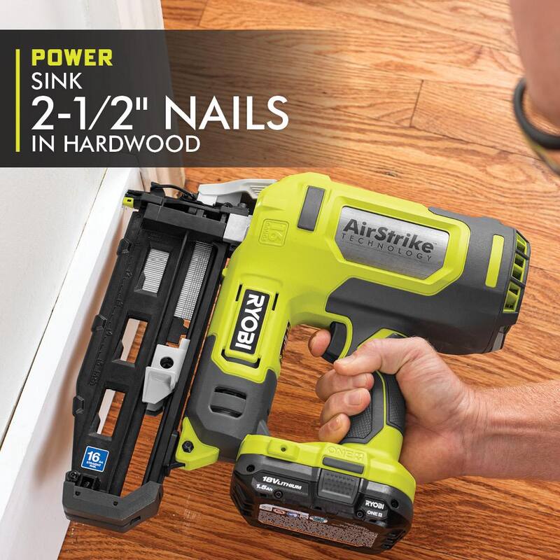 RYOBI ONE+ 18V AirStrike Clavadora inalámbrica de acabado de calibre 16 con batería de litio-ion 18V ONE+ 4.0 Ah (paquete de 2) - P326-PBP2005