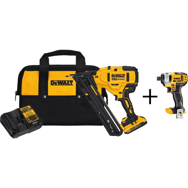 DEWALT 20V MAX Clavadora de acabado inalámbrica de 15 g con batería de iones de litio y destornillador de impacto inalámbrico de 1/4 de pulgada - DCN650D1w/DCF885B