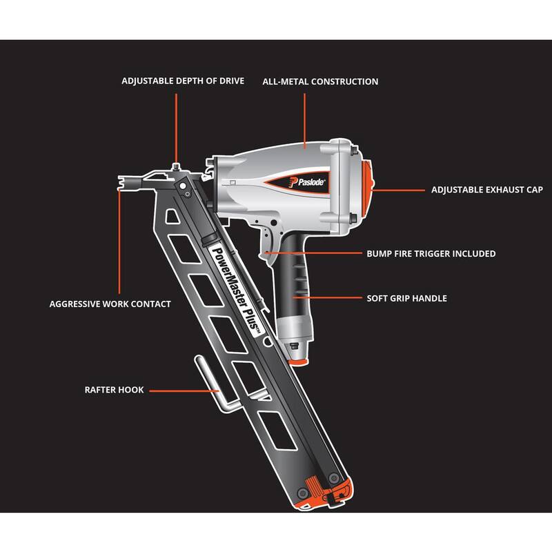 Clavadora neumática Paslode Pneumatic 3-1/2 in. 30 grados Air Corded PowerMaster Plus con cabeza recortada - 501000