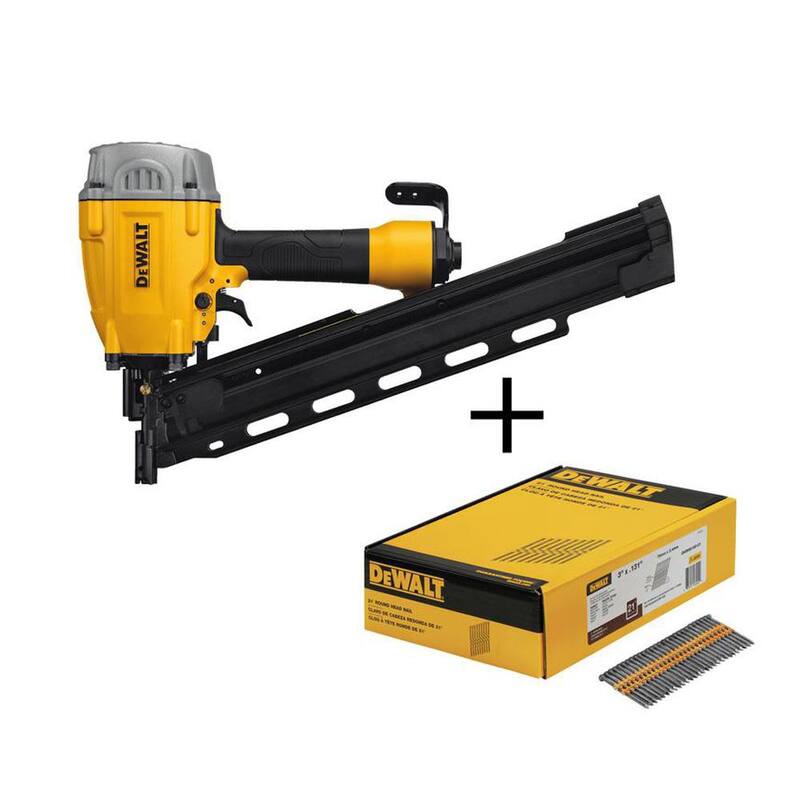 DEWALT Clavadora de armazón colada neumática de 21 grados y clavos de armazón metálicos de 3 pulgadas x 0.131 pulgadas (paquete de 2000) - DWF83PLW10D131