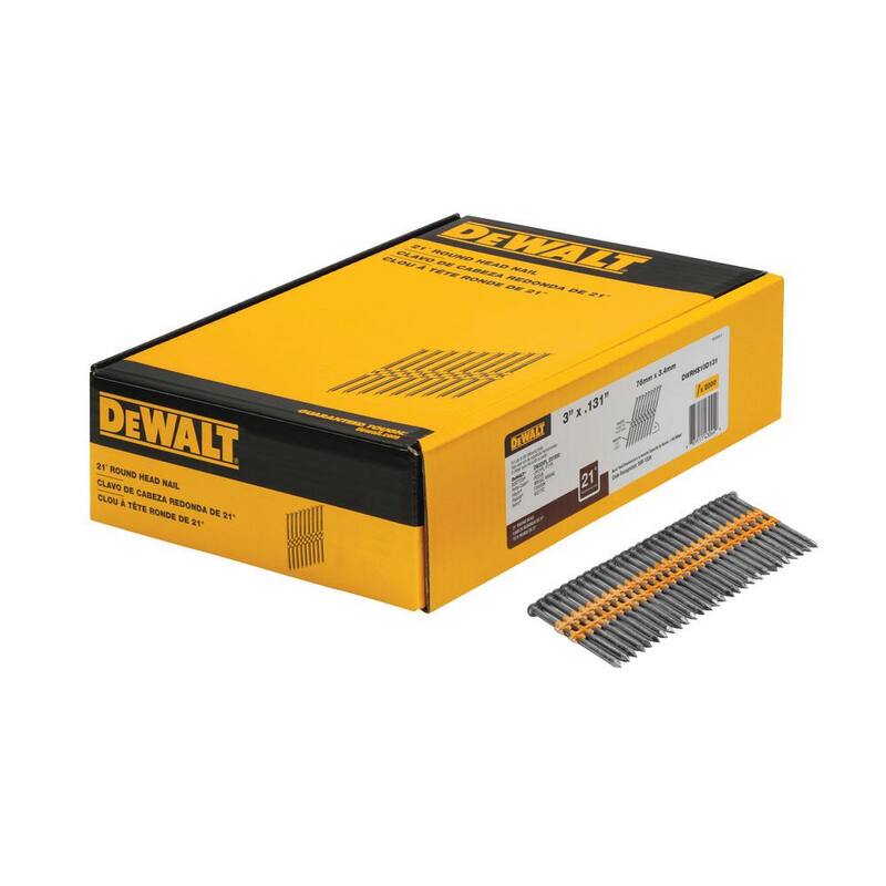 DEWALT Clavadora de armazón colada neumática de 21 grados y clavos de armazón metálicos de 3 pulgadas x 0.131 pulgadas (paquete de 2000) - DWF83PLW10D131