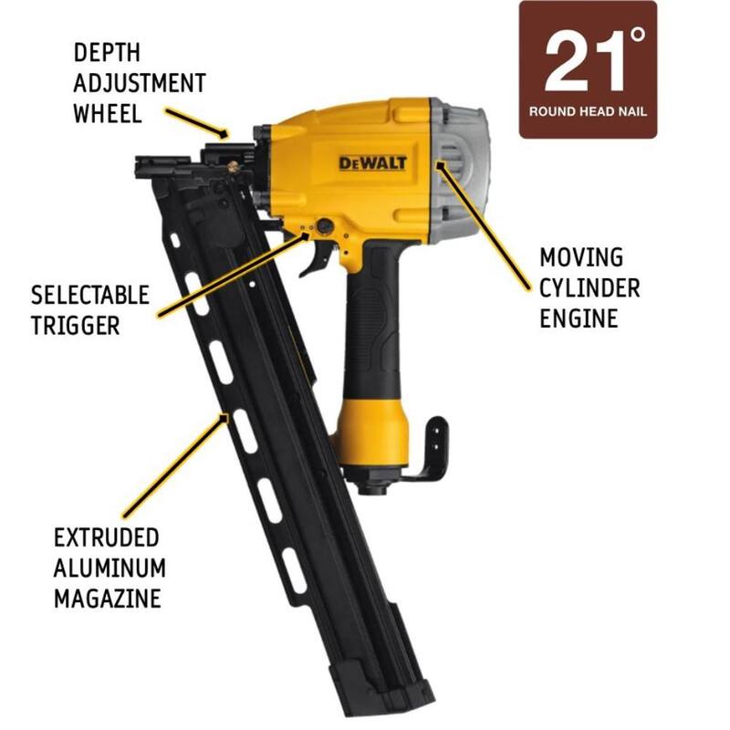 DEWALT Clavadora de armazón colada neumática de 21 grados y clavos de armazón metálicos de 3 pulgadas x 0.131 pulgadas (paquete de 2000) - DWF83PLW10D131