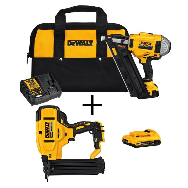 DEWALT 20V MAX XR Litio-Ion Clavadora Inalámbrica para Molduras a 30 grados, Clavadora de Brad de Calibre 18 y (1) Batería de 4.0Ah y (1) Batería de 2.0Ah - DCN692M1w/DCN680B+DCB203