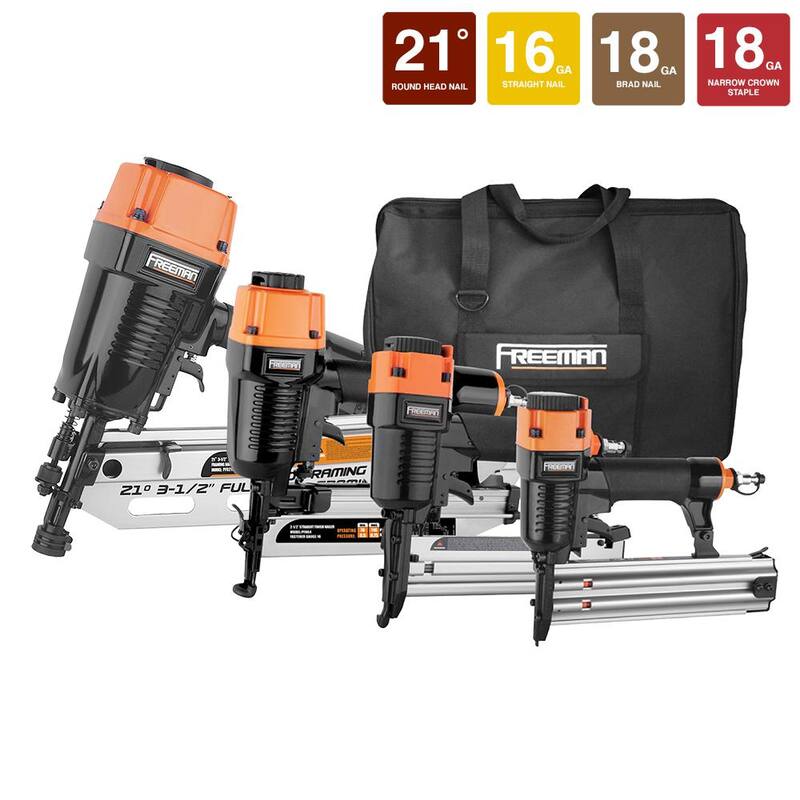 Clavadora y engrampadora neumática para marcos y acabados de Freeman con bolsa y sujetadores (kit de 4 piezas) - P421645040