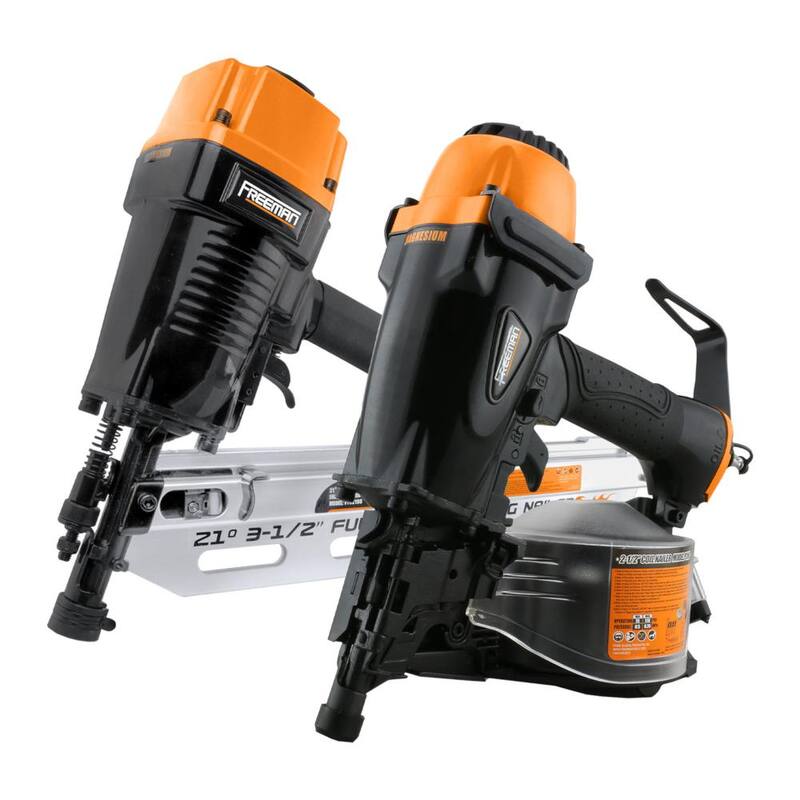 Freeman Pneumatic 3-1/2 in. 21-Degree Framing Nailer con Estuche de Almacenamiento y Kit de Pneumatic 2-1/2 in. 15-Degree Coil Siding Nailer - PFR21CN65