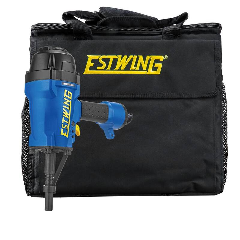Clavadora neumática de concreto de 3 pulgadas con un solo pasador de la marca Estwing con adaptador giratorio industrial de 1/4 de pulgada NPT y bolsa - ESSCP.