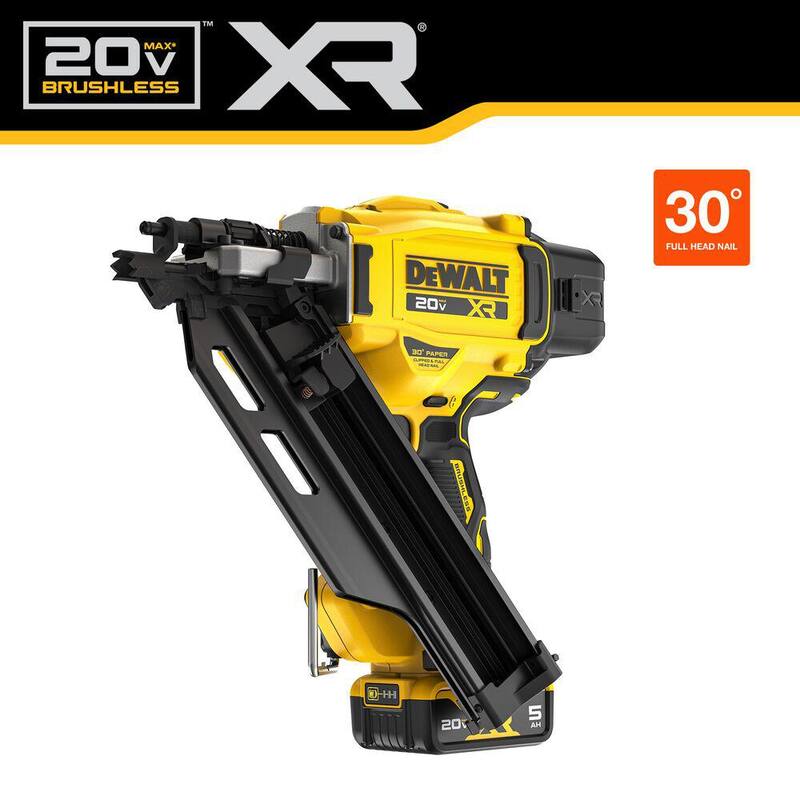 Kit de clavadora eléctrica inalámbrica DEWALT 20V 30° y clavos colados de 3-1/4 pulgadas x 0.131 pulgadas (2500 piezas) con batería de 5Ah y cargador - DCN930P1WD131FH