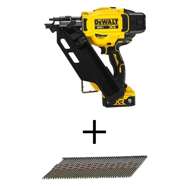 Kit de clavadora eléctrica inalámbrica DEWALT 20V 30° y clavos colados de 3-1/4 pulgadas x 0.131 pulgadas (2500 piezas) con batería de 5Ah y cargador - DCN930P1WD131FH